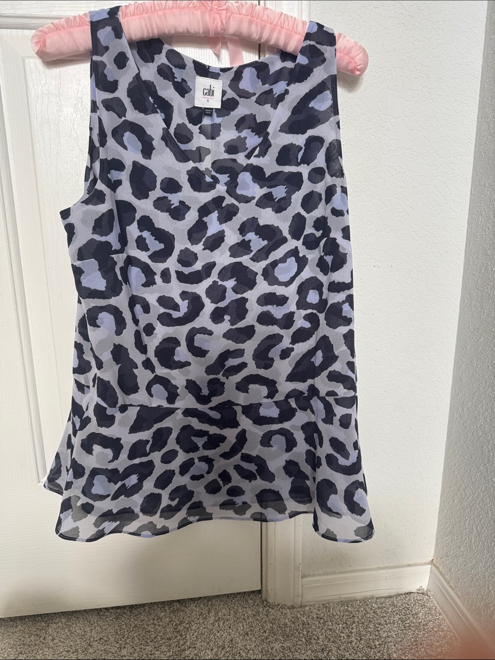 CAbi Navy and Light Blue Leopard Print Peplum Camisole